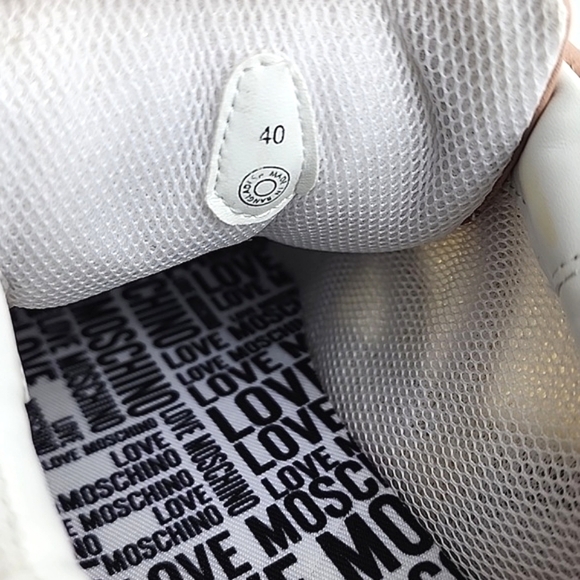 NWT LOVE MOSCHINO Women's Logo-Tape Mesh Salmon Leather Chunky Trainers Sz 8.5 - Picture 15 of 15